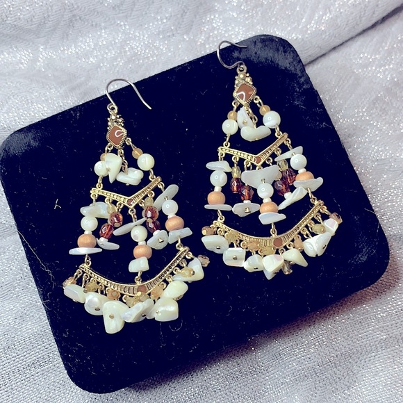 Beautiful Bohemian Goddess 3-Tiers Layered Bamboo Beads+Natural Pearl Earrings - Picture 9 of 15